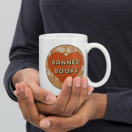 Banned Book Heart White Glossy Mug